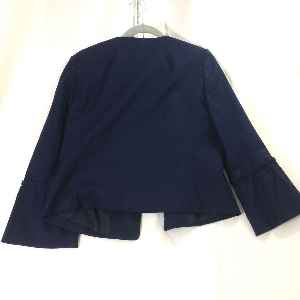 Ann Taylor Factory Navy Blue Open Blazer Bell Sleeve Jacket Lined Women’s Medium - Picture 2 of 4